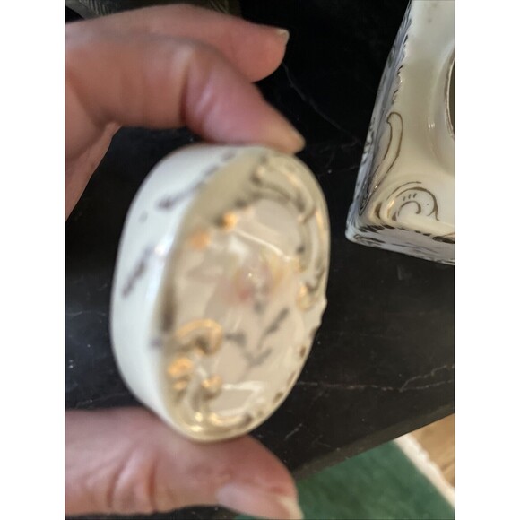 PHL Limoges France Porcelain Powder Box - Pink Flowers Gold Swirl Crown Mark As - Picture 10 of 12